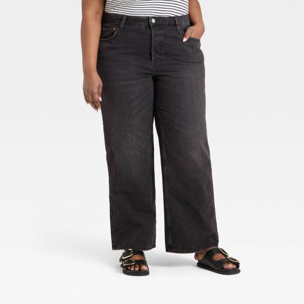 Women's Mid-Rise 90's Baggy Denim Jeans - Universal Thread Washed Black 16
